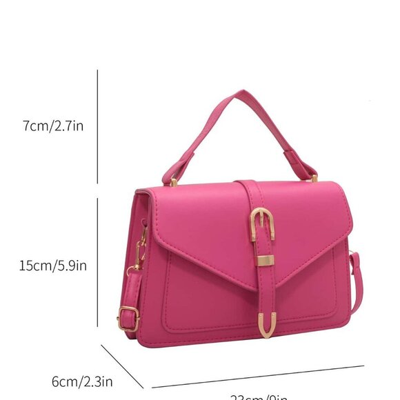 Hot Pink Casual Women's Minimalist Buckle Decor Flap Square Bag - Picture 6 of 6